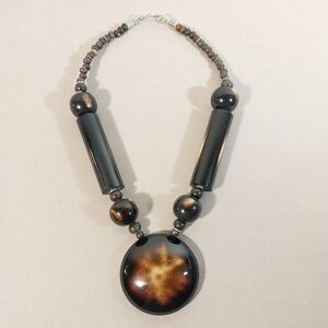 Wood Statement Pendant Necklace